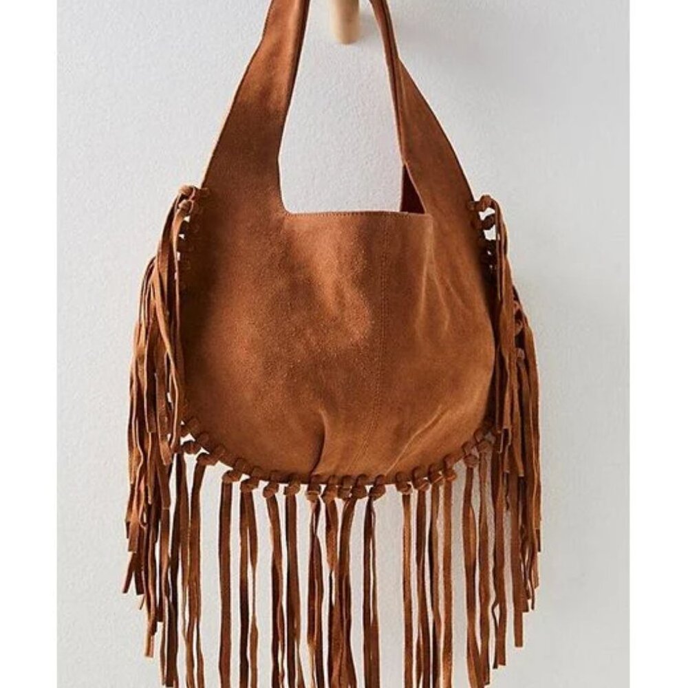 NWT Free People Riley Brown Suede Fringe Bag Boho Bohemian Western